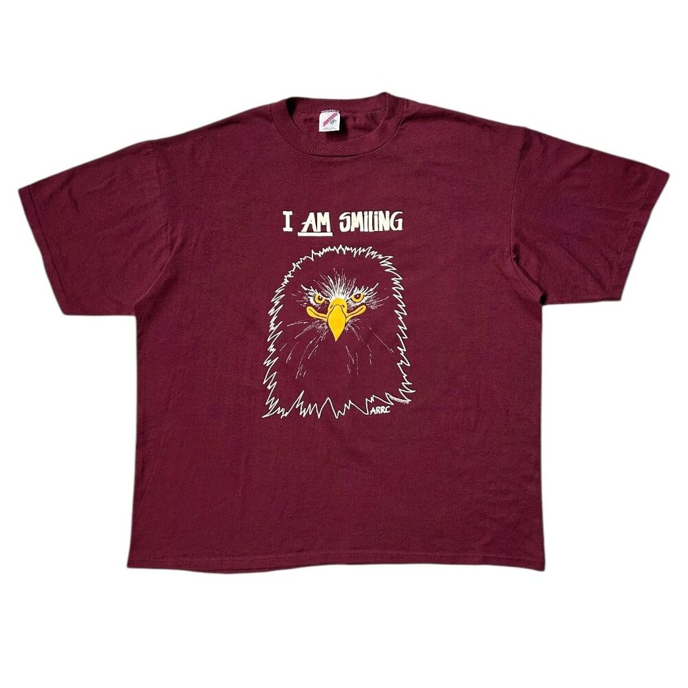 80s 90s Vintage Bald Eagle art T-shirt I am smiling ARRC burgundy Single Stitch.